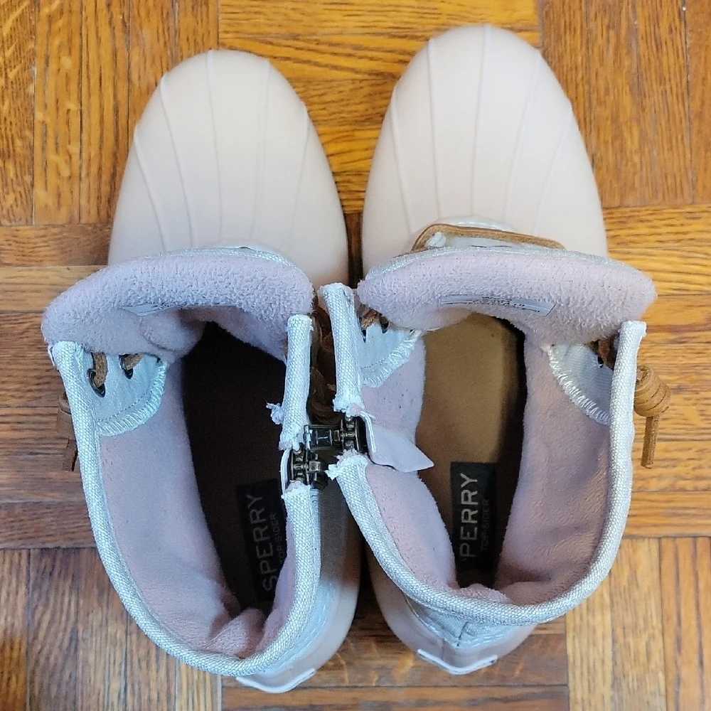 Sperry Women's Saltwater Waterproof Rubber Duck Boots Size 9.5 Beige and Gray